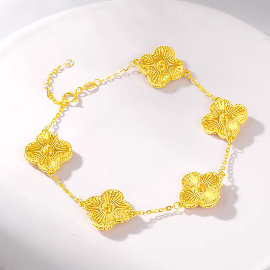 足银手链 金色手链四叶草手链女金包银手镯生日礼送女友纯银饰品