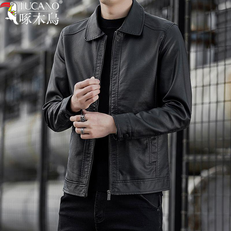 TUCANO/啄木鳥专柜秋冬季翻领皮衣男士机车皮夹克服成熟稳重外套