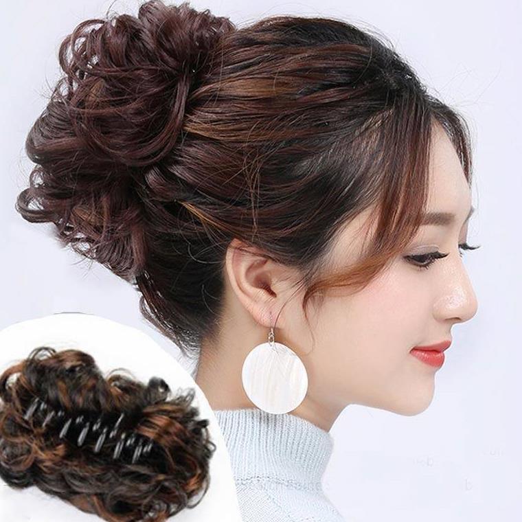 假发女丸子头发圈 抓夹花苞懒人半丸子真发蓬松自然盘发器假发包