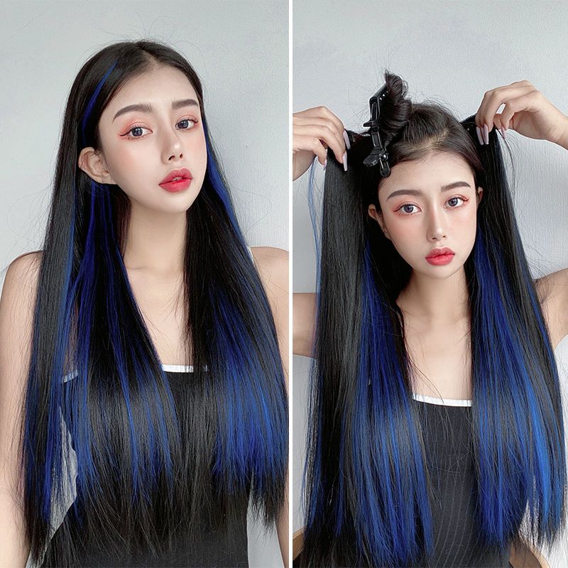 假发女长直发一片式渐变五卡直发片彩色挑染接发片五卡挑染直发