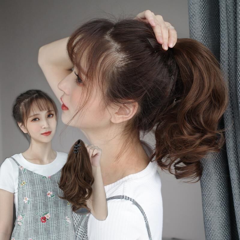 马尾假发女 抓夹式短卷发假马尾 仿真发短款假辫子梨花卷发尾逼真