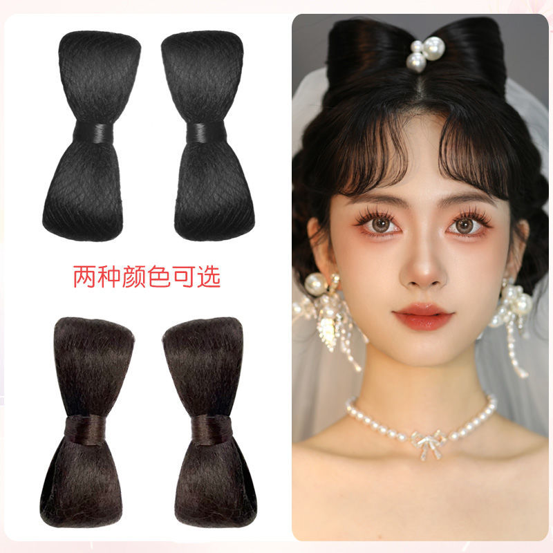 古风新娘造型假发头顶后区全发丝蝴蝶结垫发发髻小仙女公主黑色