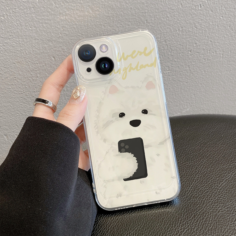 适用于苹果15VIVOOPPO荣耀iPhone14小熊自拍图案新款透明13手机壳