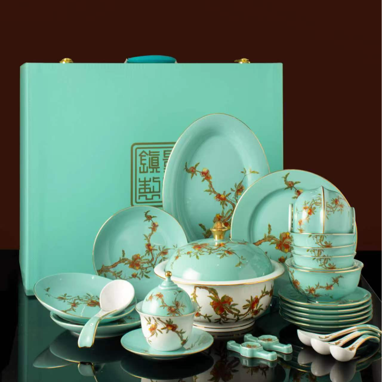 景德镇中式高端餐具套装夫人兰碗碟套装酒店会所结婚乔迁新居