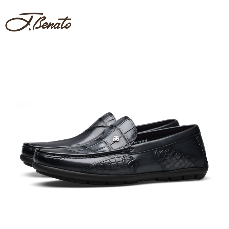jbenato宾度男鞋24春夏季新款男士豆豆鞋男真皮鳄鱼皮一脚蹬皮鞋