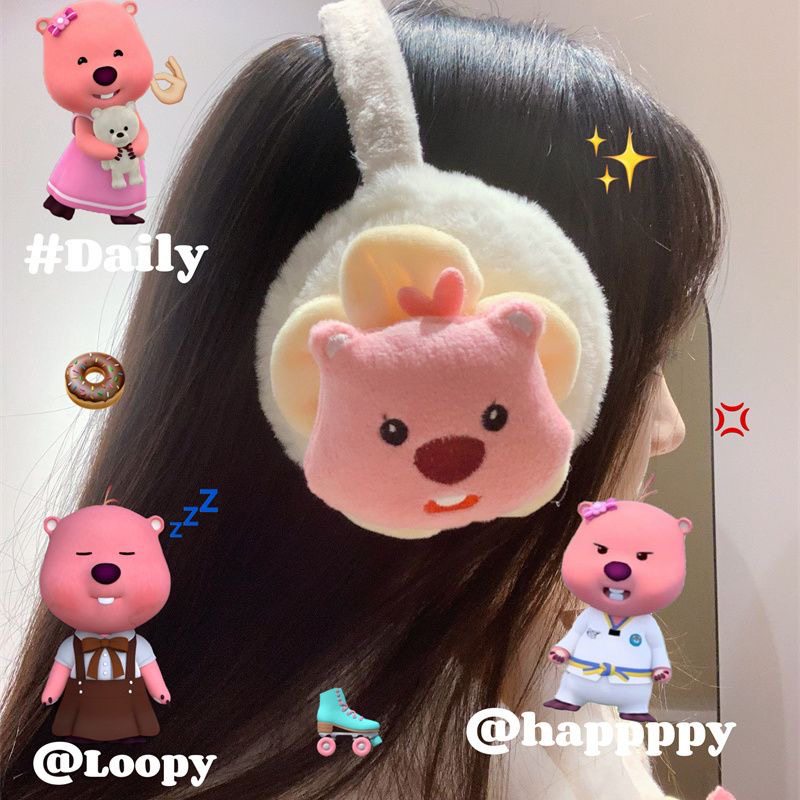卡通可爱海狸露比loopy毛绒耳罩可折叠保暖耳套耳暖耳捂秋冬款