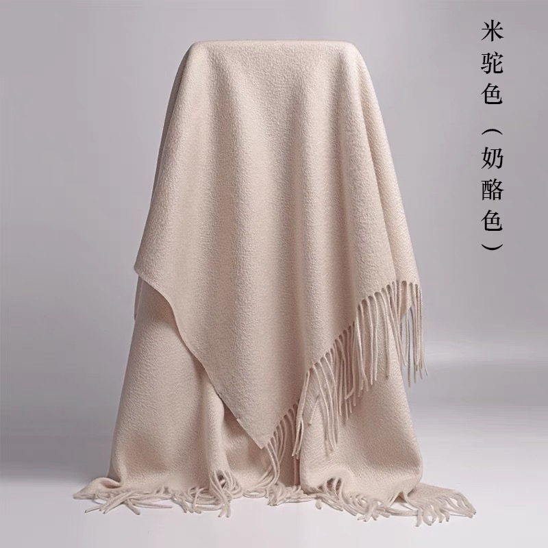 cashmere纯色双面水波纹100%全羊绒围巾披肩两用女秋冬季保暖加厚