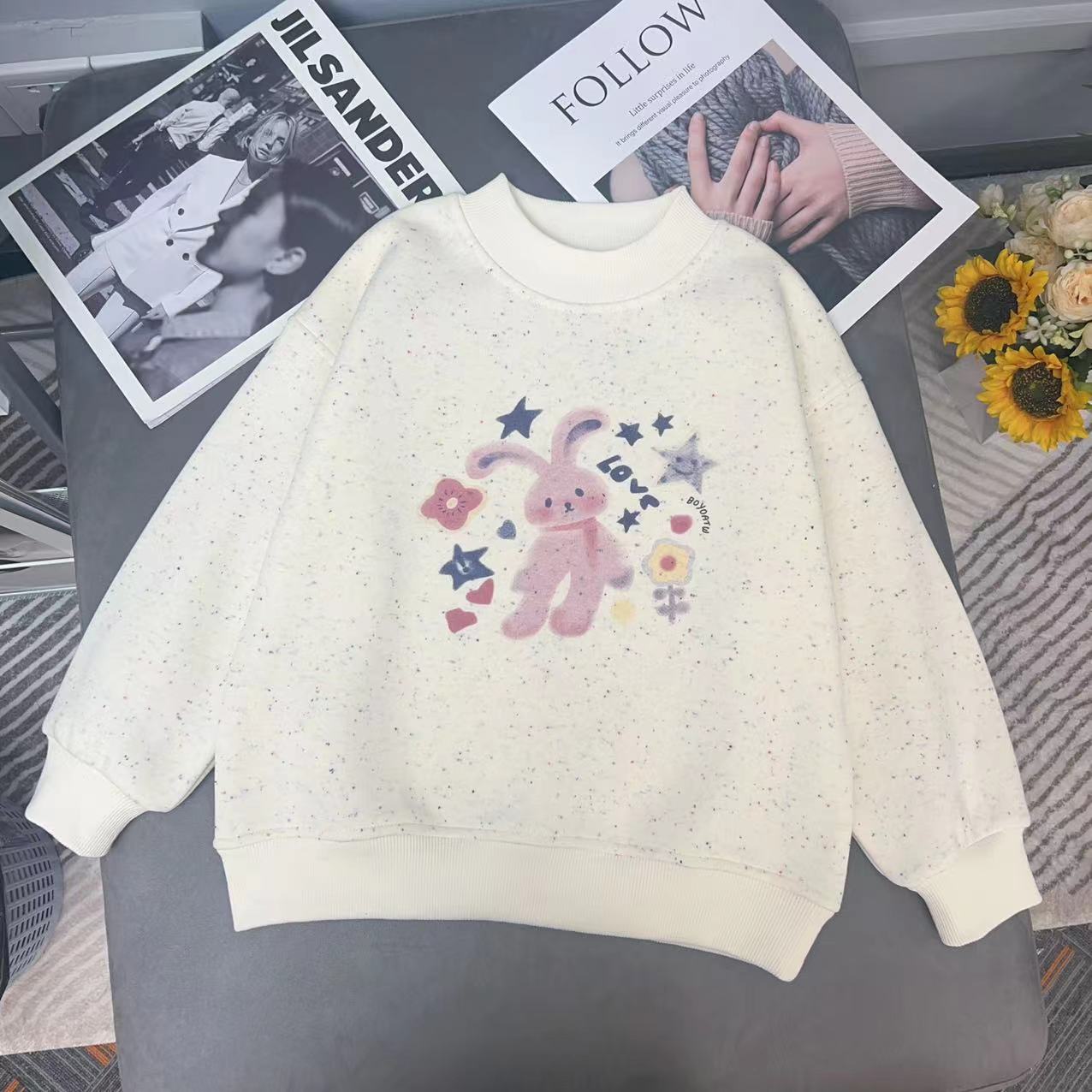 新款卫衣2025秋冬季长袖卫衣中大童女童时尚韩版小兔印花卫衣