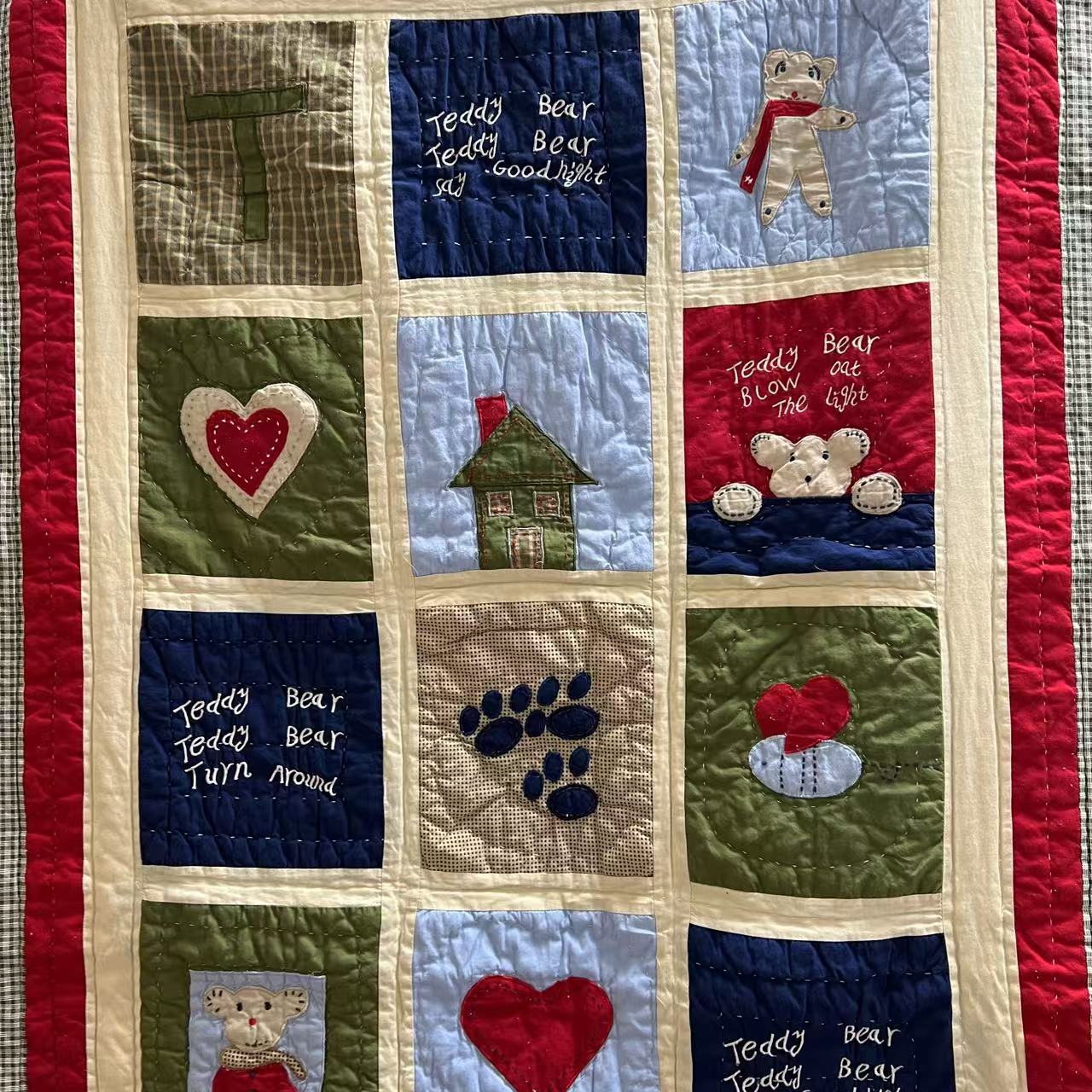 90×125cm外贸原单纯棉手工绗缝真拼贴布绣刺绣儿童被空调被夏凉被