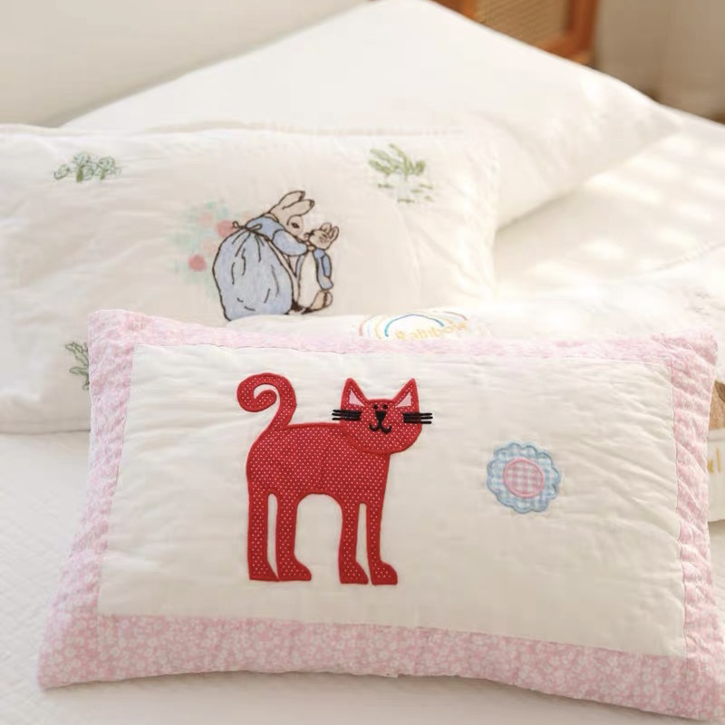 pBK40×60cm纯棉贴不绣纯手工绗缝枕套成人乳胶枕夹棉