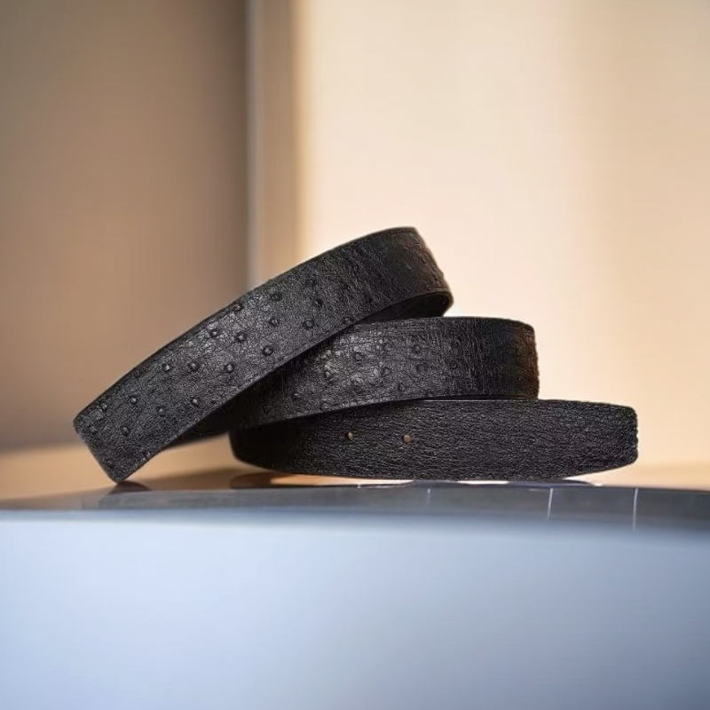 （单腰带）3.8宽鸵鸟皮+鳄鱼皮双面腰带礼盒装-智