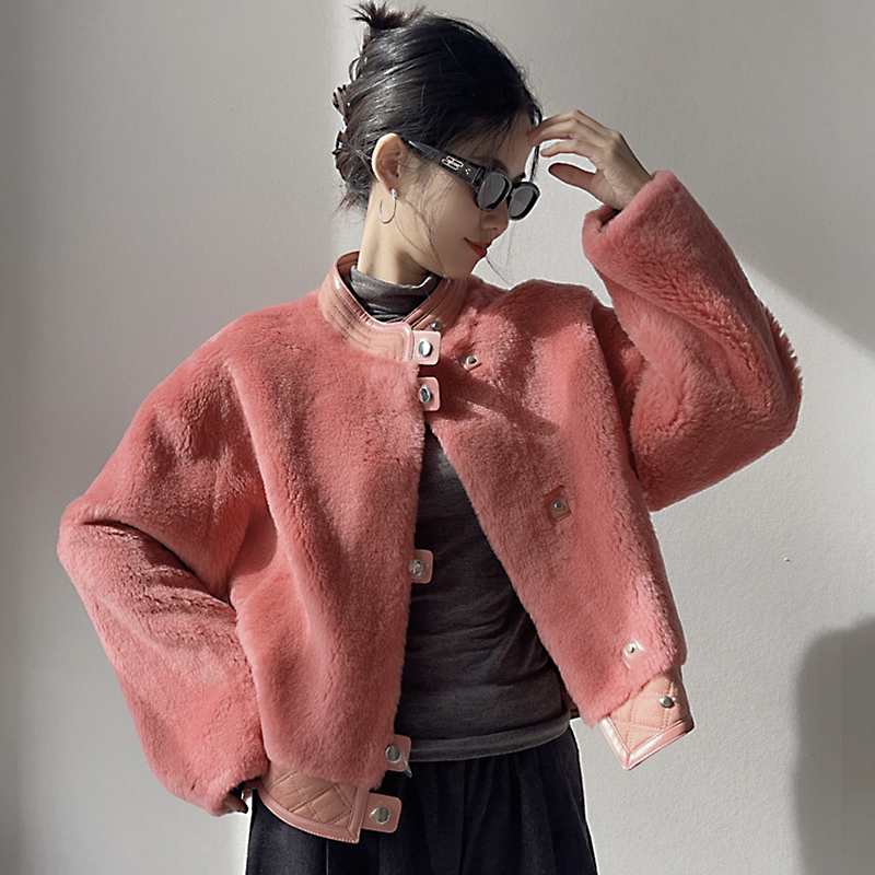  24年冬新款机车毛毛外套女装立领上衣减龄年轻皮毛一体韩版毛绒