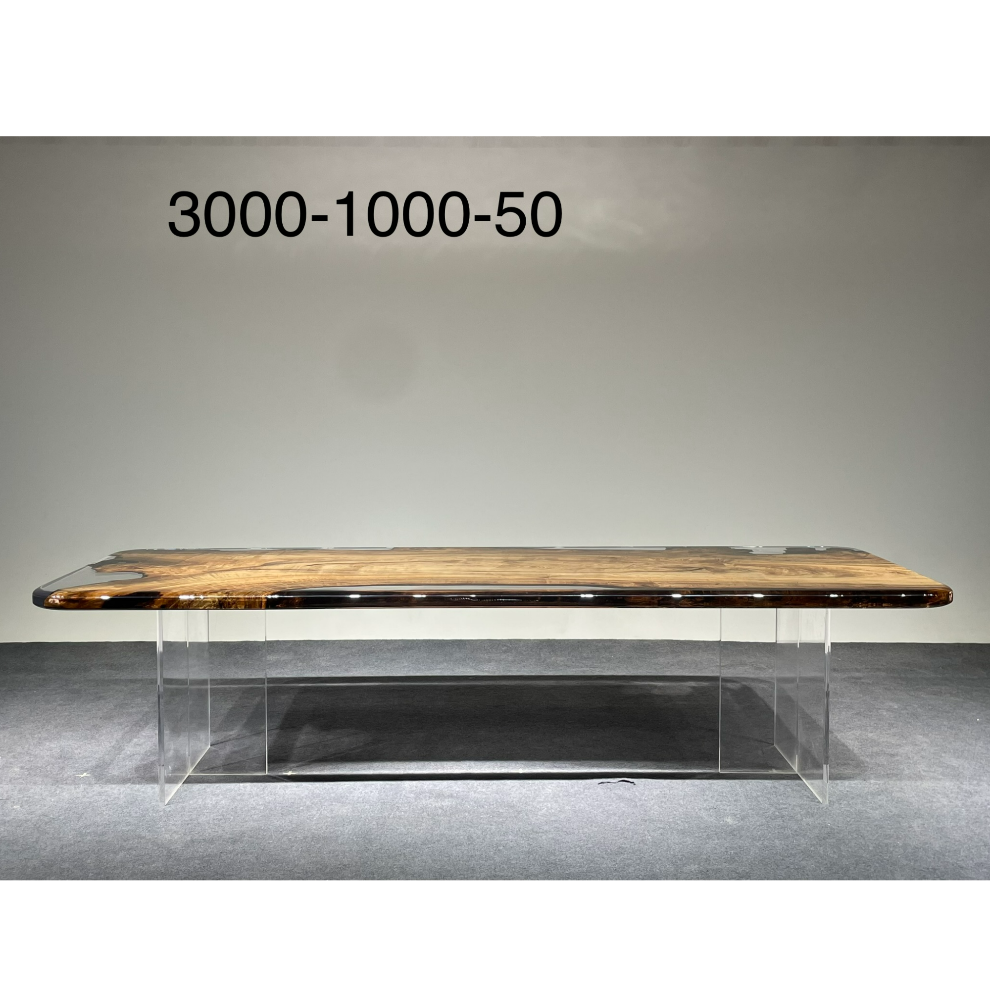  黄金樟树脂茶台河流桌无色透明水晶桌办公桌300-100-5