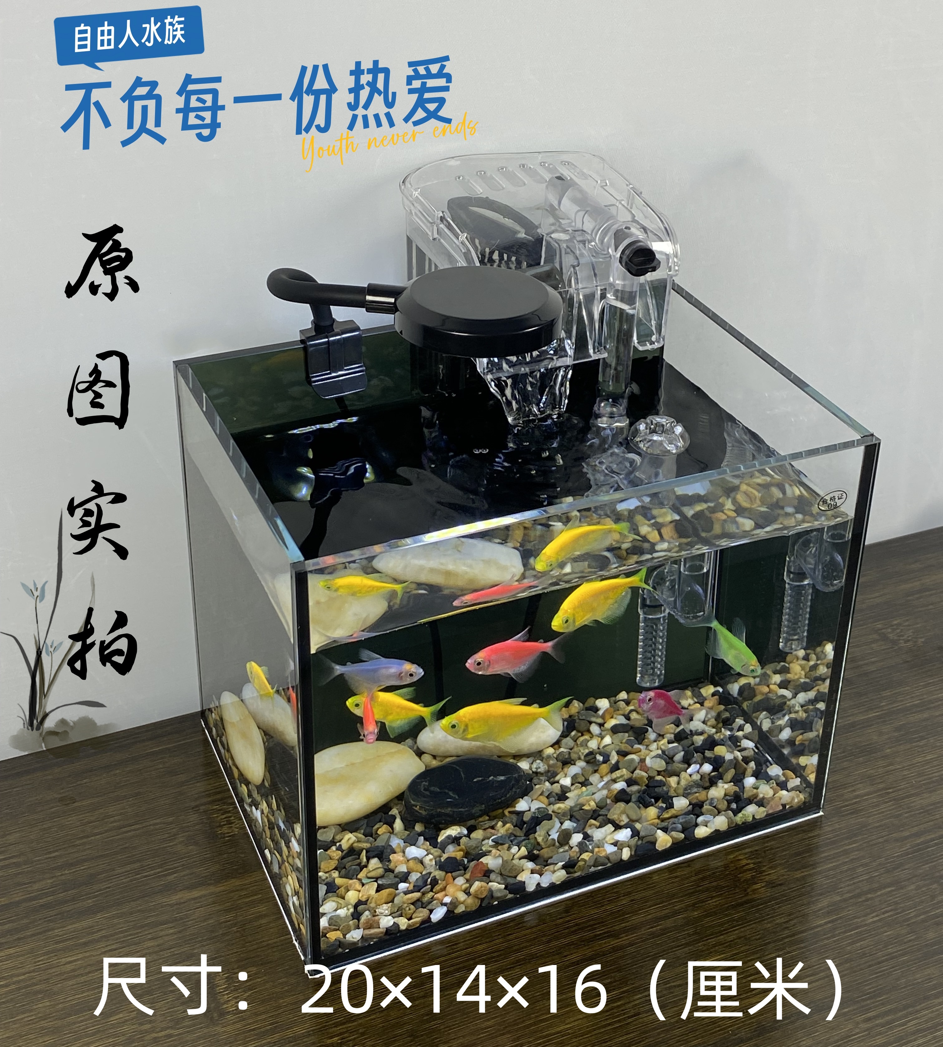 【全套发货】20×14×16超白玻璃鱼缸桌面鱼缸客厅鱼缸小型高清鱼缸