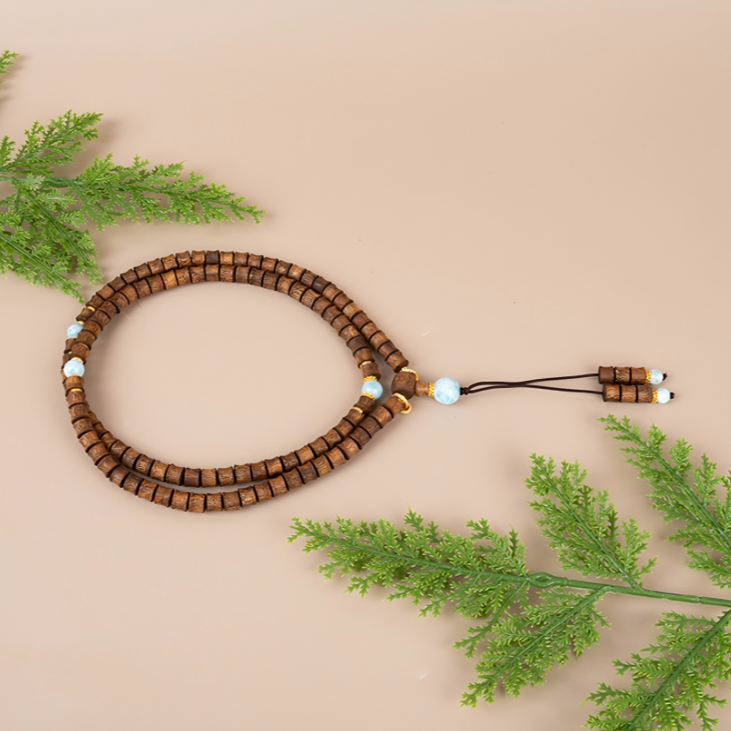 奇楠沉香海纹石竹节长链