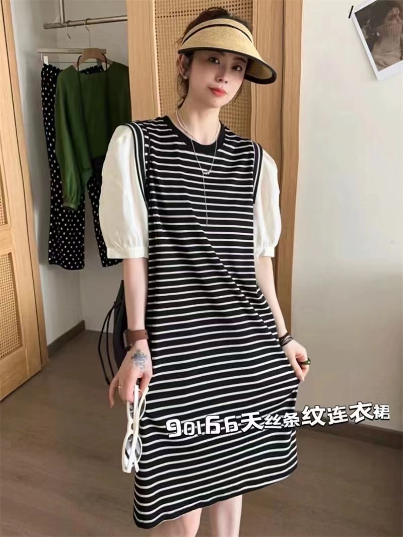 2024新款泡泡袖假两件连衣裙