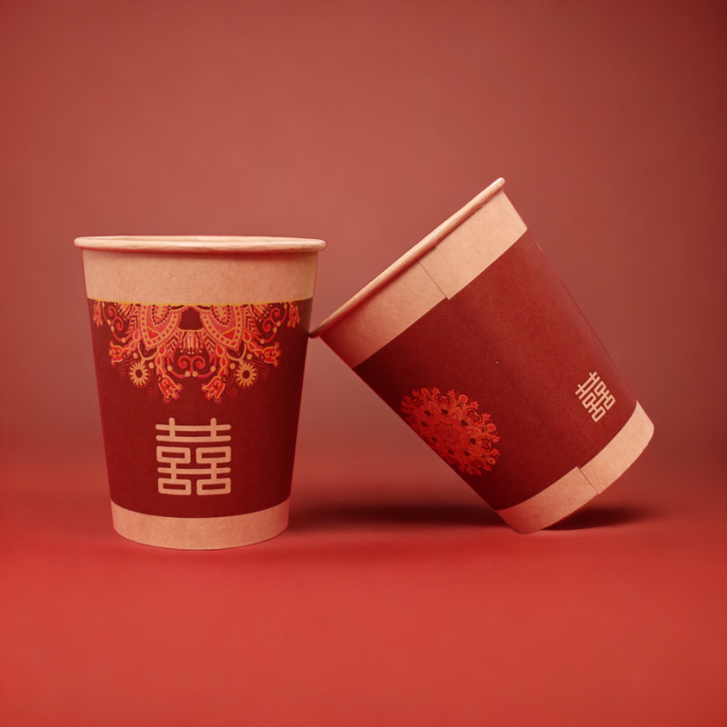 结婚喜宴订婚一次性纸杯结婚喜字敬茶杯婚礼创意喜庆水杯订婚杯子