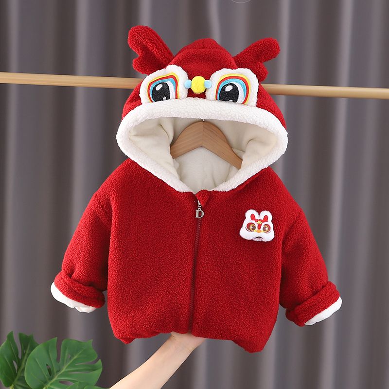 棉质宝宝拜年服小童加绒加厚连帽洋气婴儿童中国风男女童冬装棉质