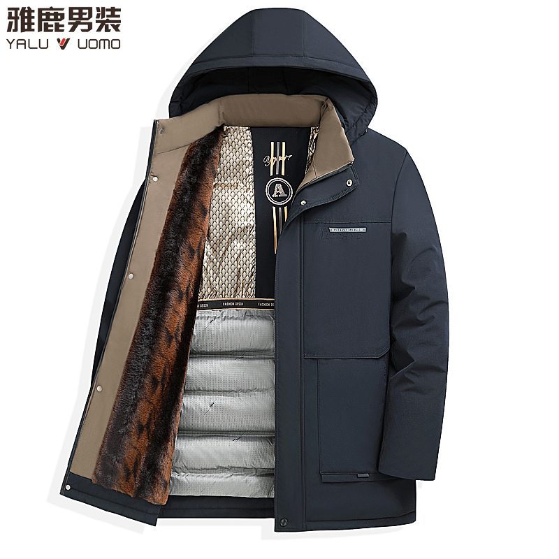 雅鹿男装黑金棉服男士加绒加厚保暖棉袄商务休闲棉衣冬季御寒外套