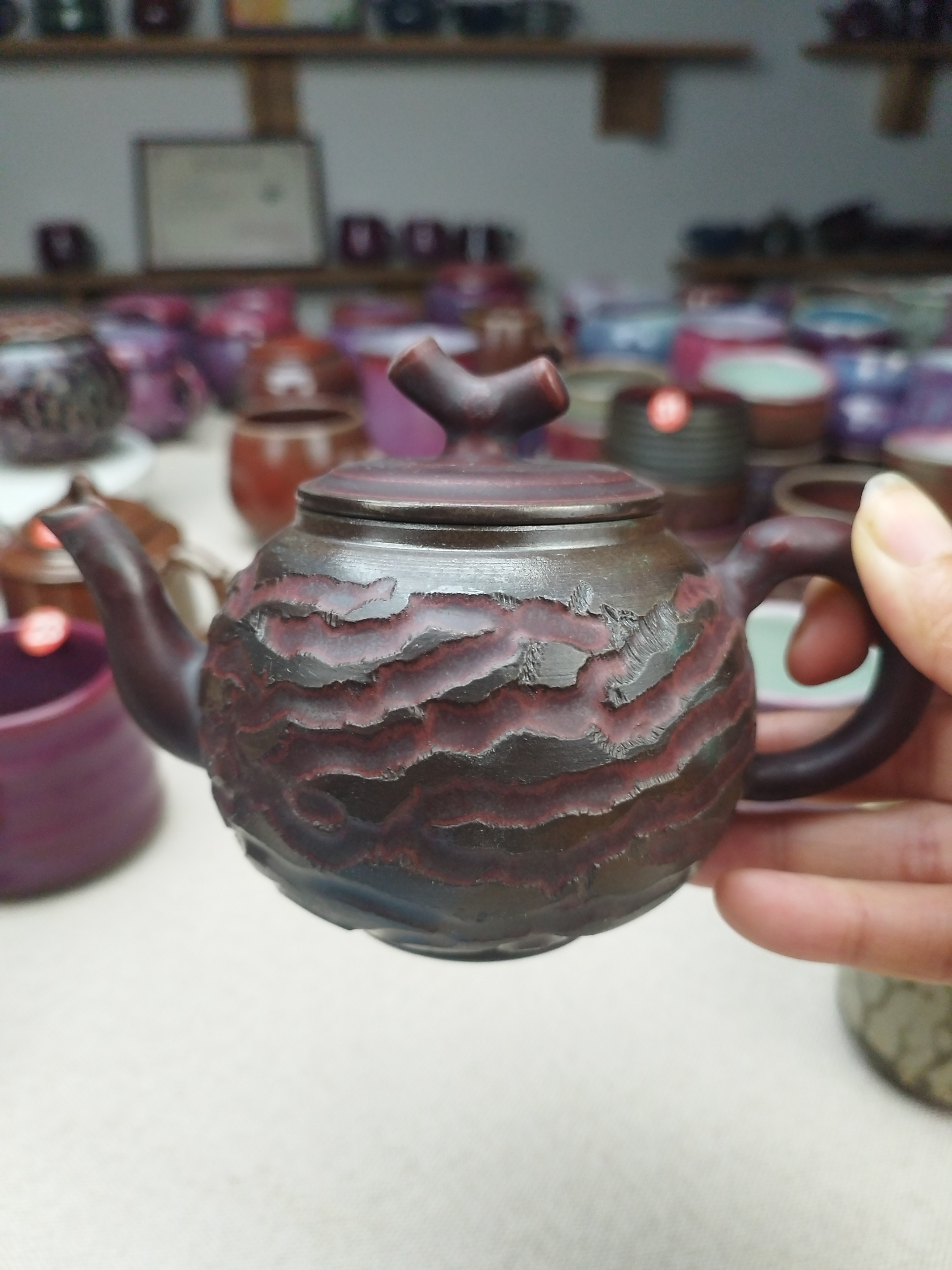 钧瓷茶壶炭烧，全手工手拉坯制作