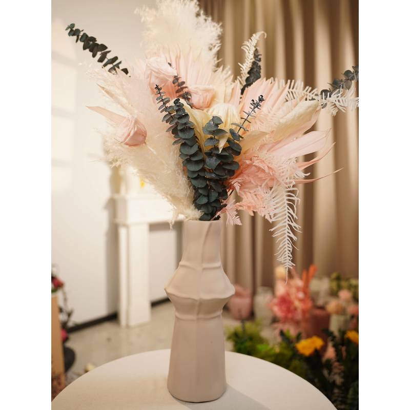 [胭脂扇]永生花高端家居摆件手工花带瓶套装茶几花餐桌花玄关花