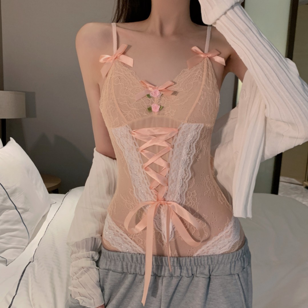 性感显瘦斩男蝴蝶结连体衣火辣短款v领性感薄款睡裙连体免脱睡衣