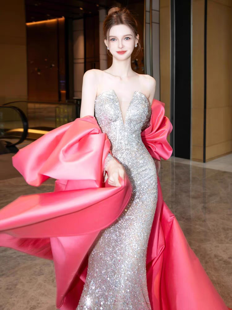 直播间选款  主持人修身气质钉珠设计师高腰晚礼服【29档】