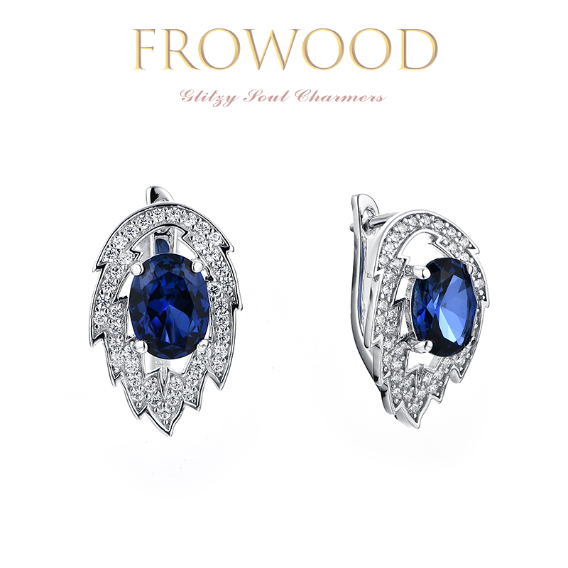 培育蓝宝石【蓝枫叶】S925银气质精致设计款耳扣#0014