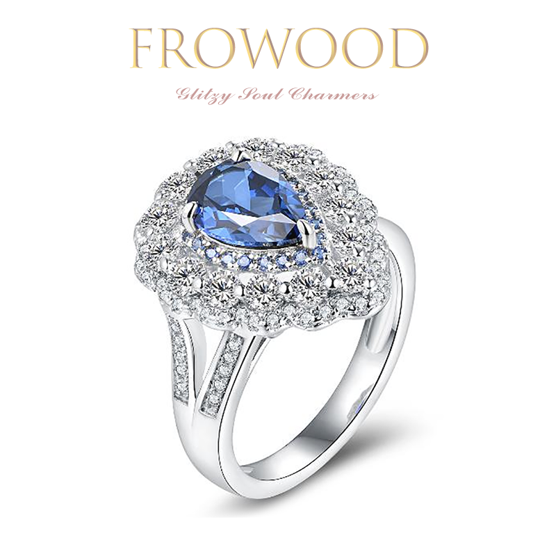 培育蓝宝石S925银培育蓝宝石【芳华】镶嵌水滴型气质轻奢戒指#0008