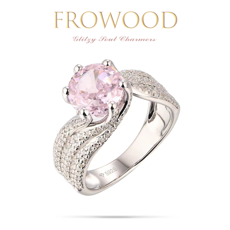 925银合成锆石戒指 6.88克拉粉钻 镶嵌甜美时尚设计款戒指#0032