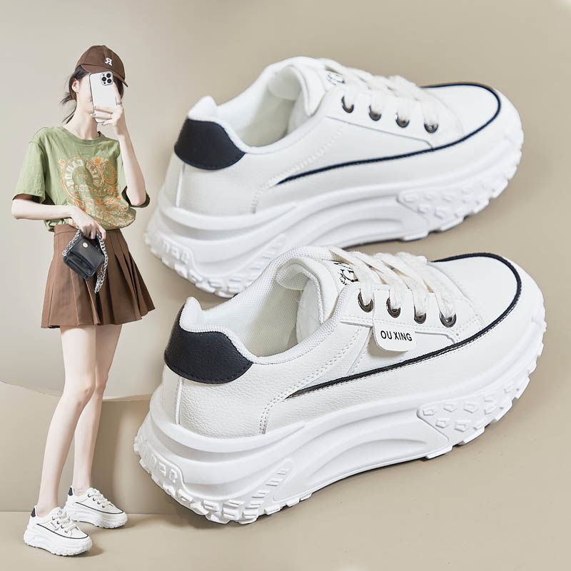 冬款厚底增高老爹鞋女皮面秋季新款厚底休闲运动鞋皮面松糕暖