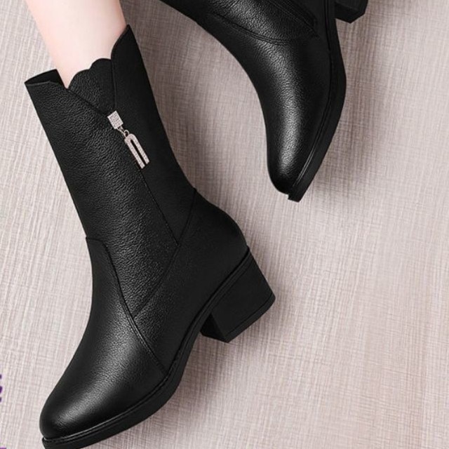 冬款网红款真中筒女靴秋冬新款中粗跟加绒厚保暖防滑雪地靴子百