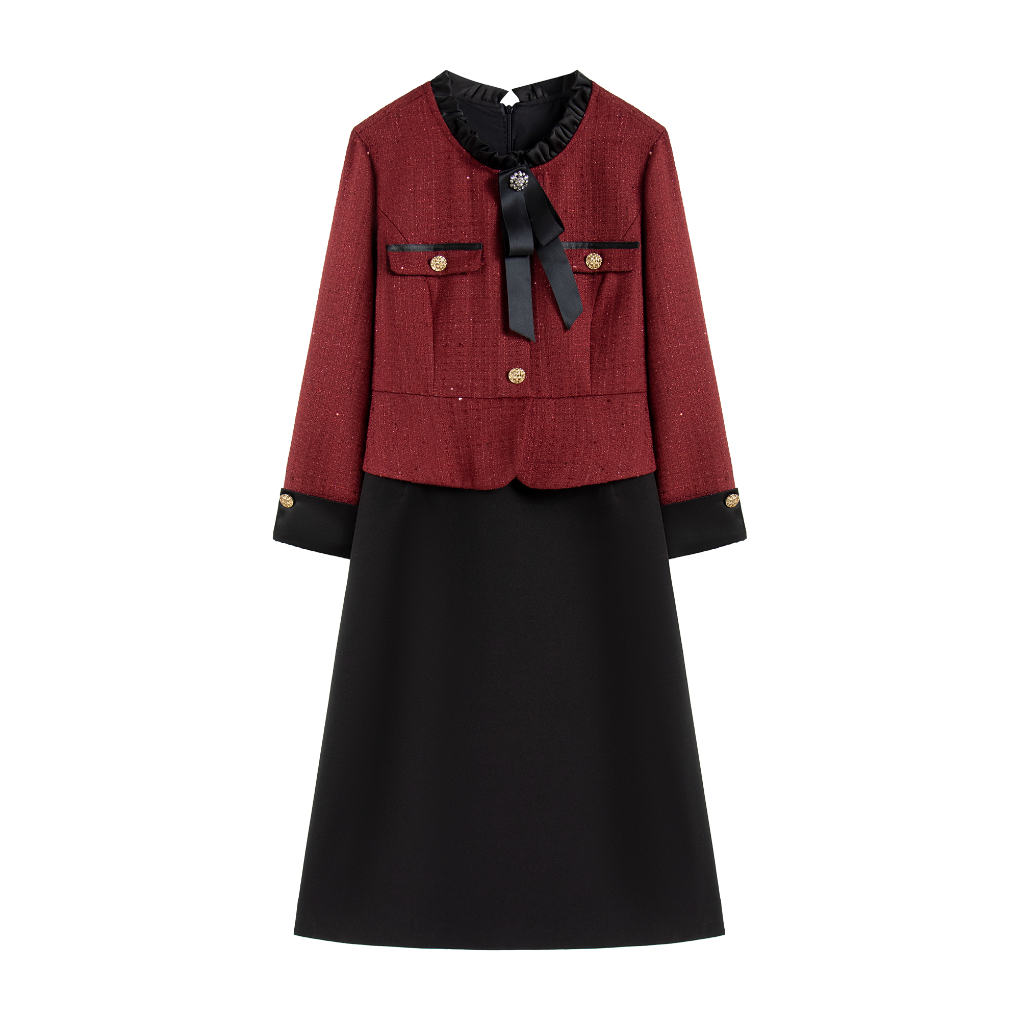 【南油虹姐】秋冬小香风新款时尚名媛洋气假两件连衣裙