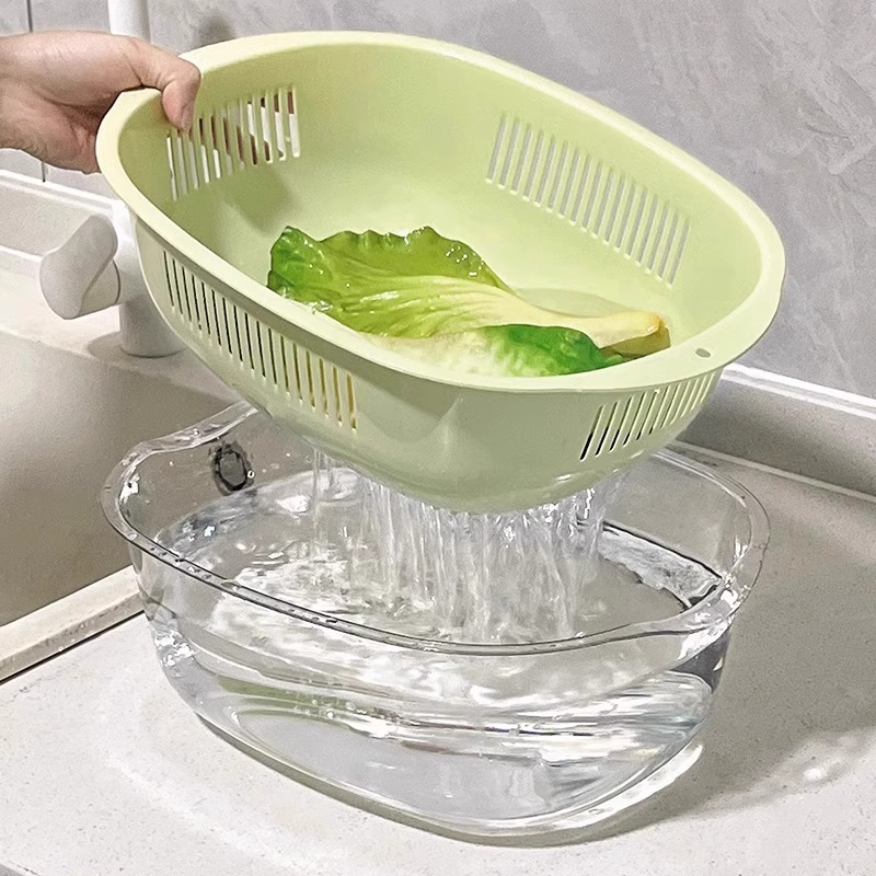 双层洗菜盆沥水篮厨房洗水果滤水神器洗菜篓多功能客厅家用水果盘