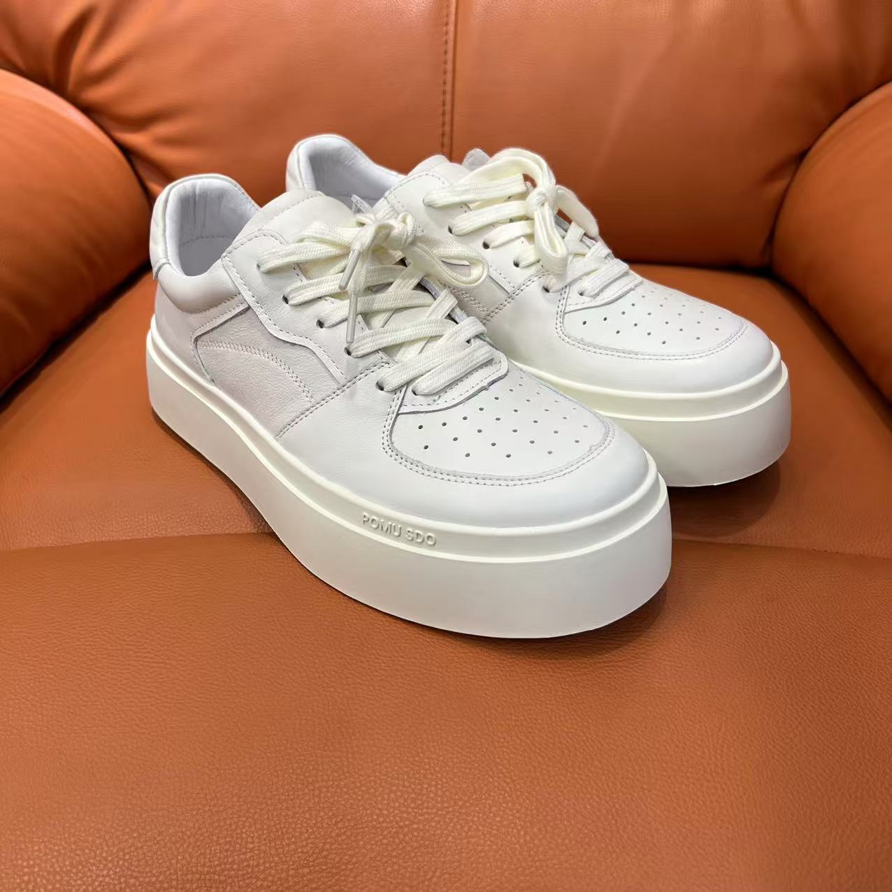 设计师风格男款增高大底潮流百搭休闲真皮厚底低帮小白鞋白色板鞋