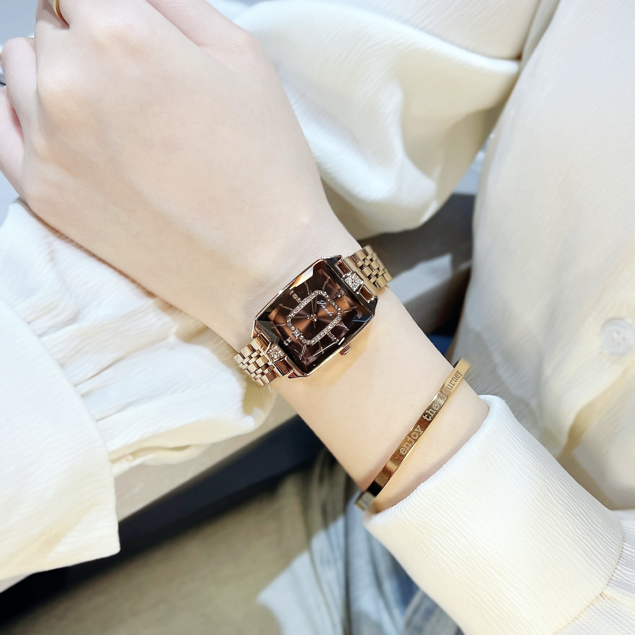 【高配版】歌浪迪酒桶百搭防水手表时尚女款腕表女士手表H7786L-G商品图