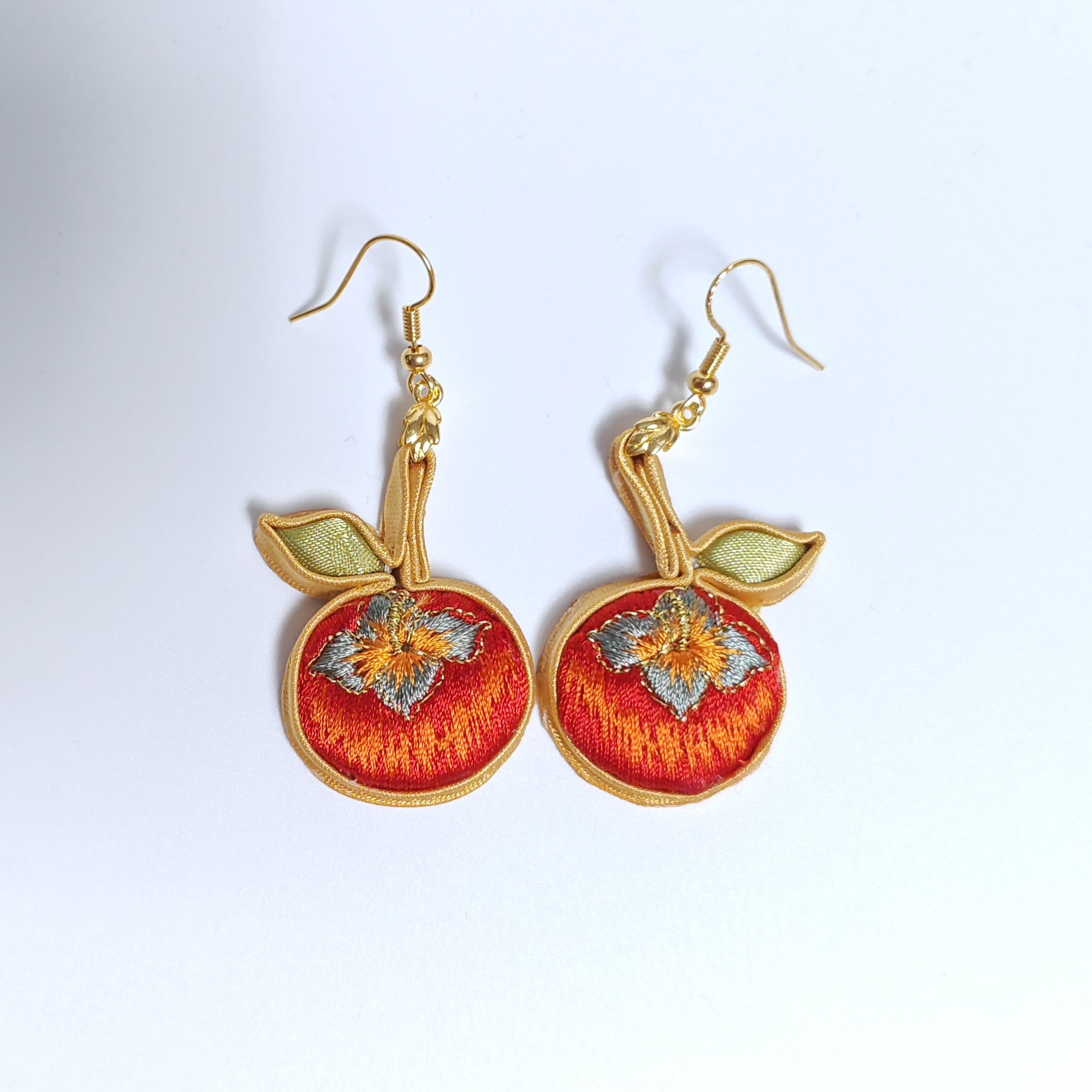 锦绣洛京 非金属布艺耳饰 手工盘扣刺绣红色新中式配柿国风耳饰