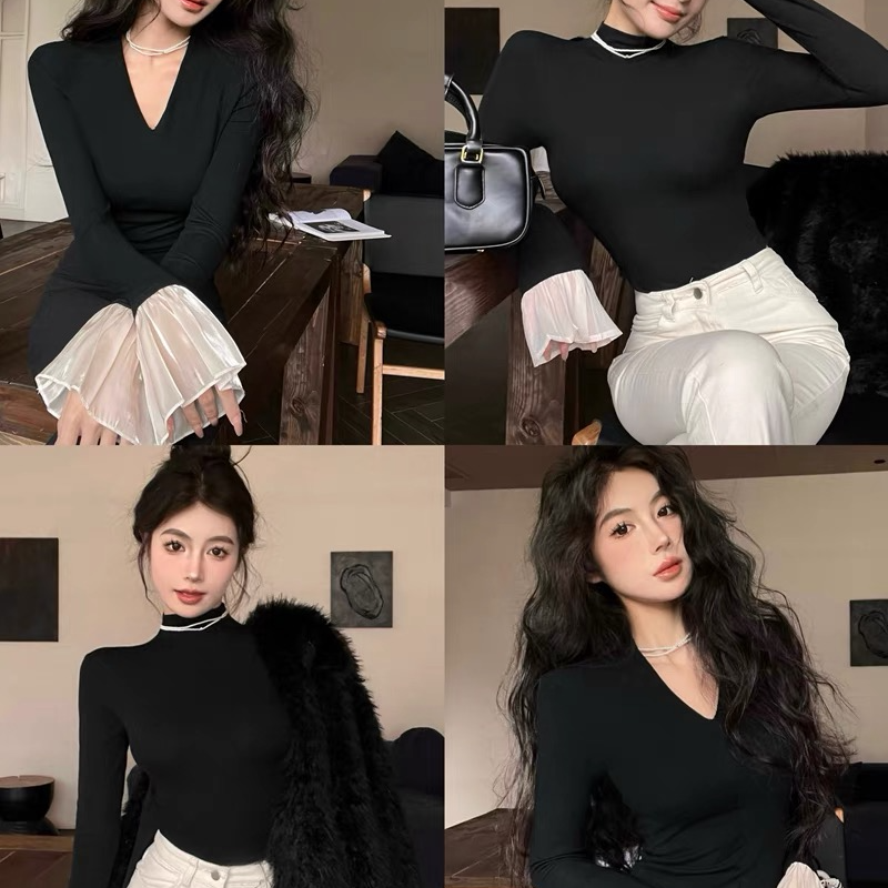 仙女定制~v领/半高领打底衫女秋冬季新款长袖显瘦上衣A03