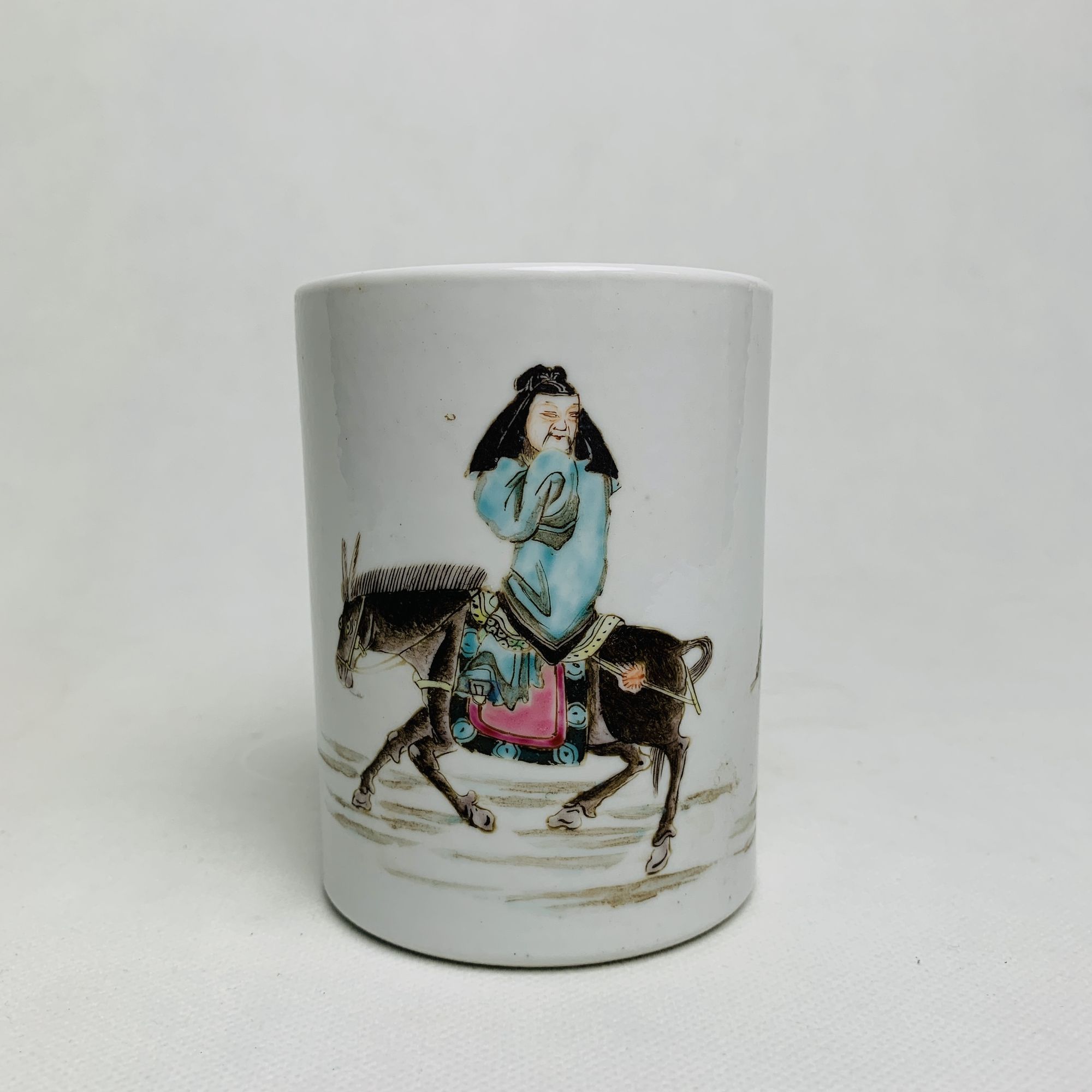 清雍正・五彩人物图笔筒【古董】X20240923331