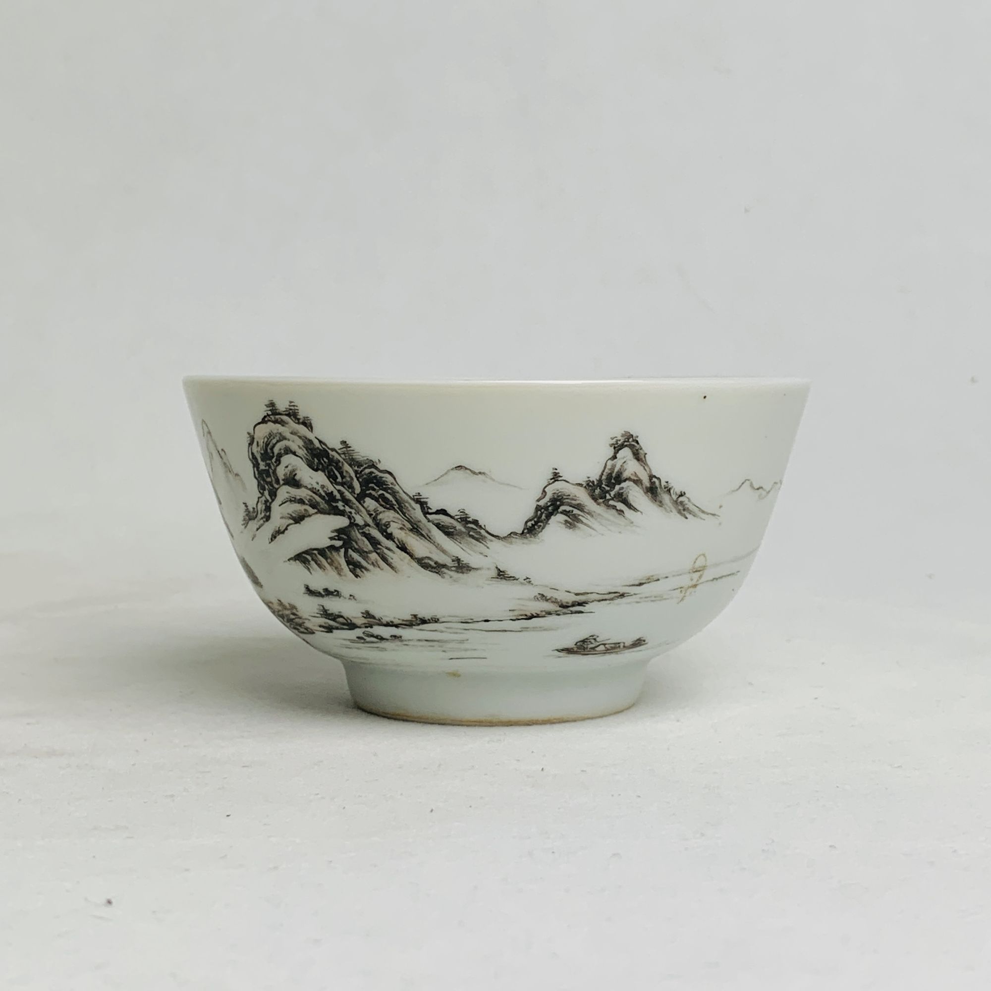 清・墨彩山水碗【古董】X20240923451