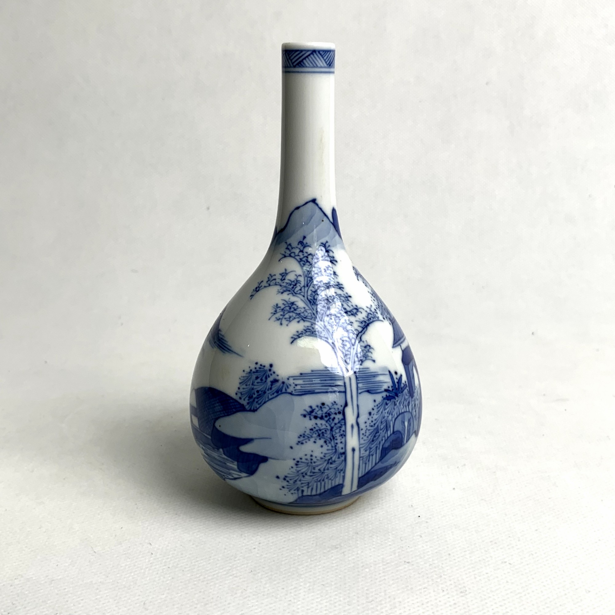 清康熙・青花山水人物胆瓶【古董】X20240923139