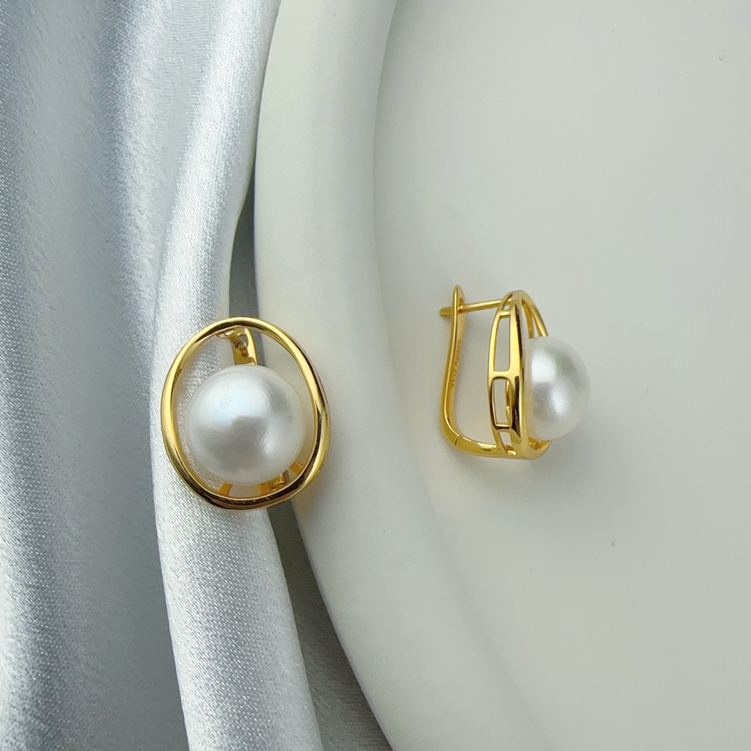 12mm淡水珍珠耳饰 S925银珍珠耳饰 气质时尚