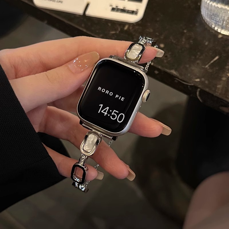 高级金属手镯贝壳表带华强北S9苹果iwatch98手表表链S11男女适用