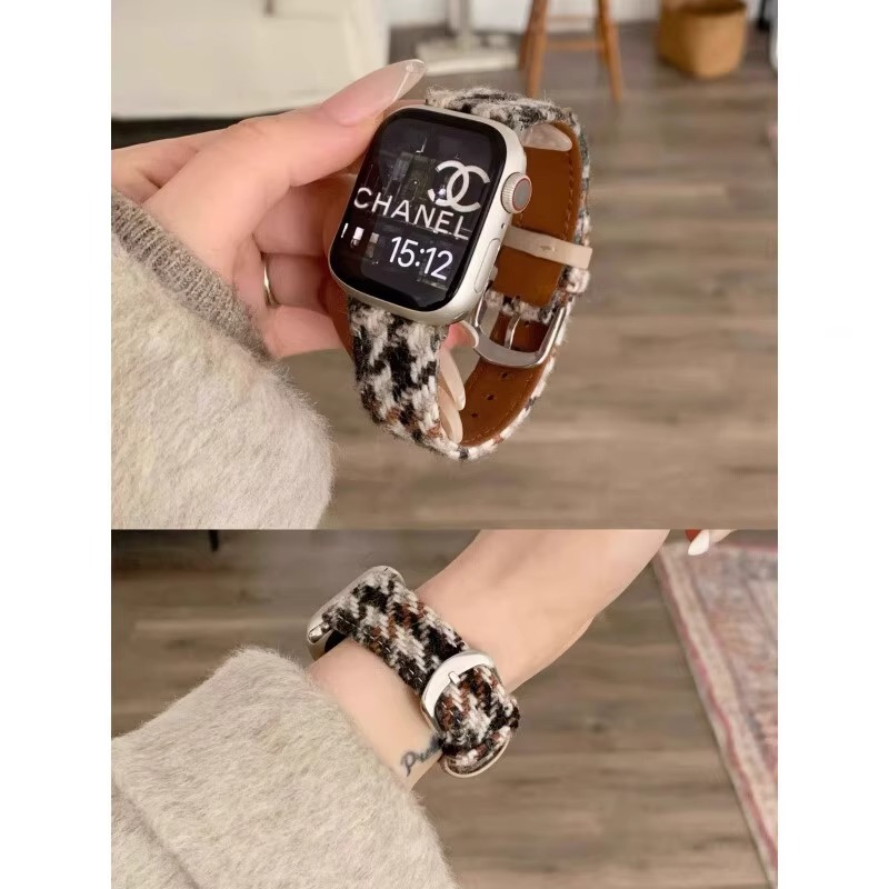 高级适用华为watch fit2手表带fit1 new秋新款男女千鸟格毛呢真皮