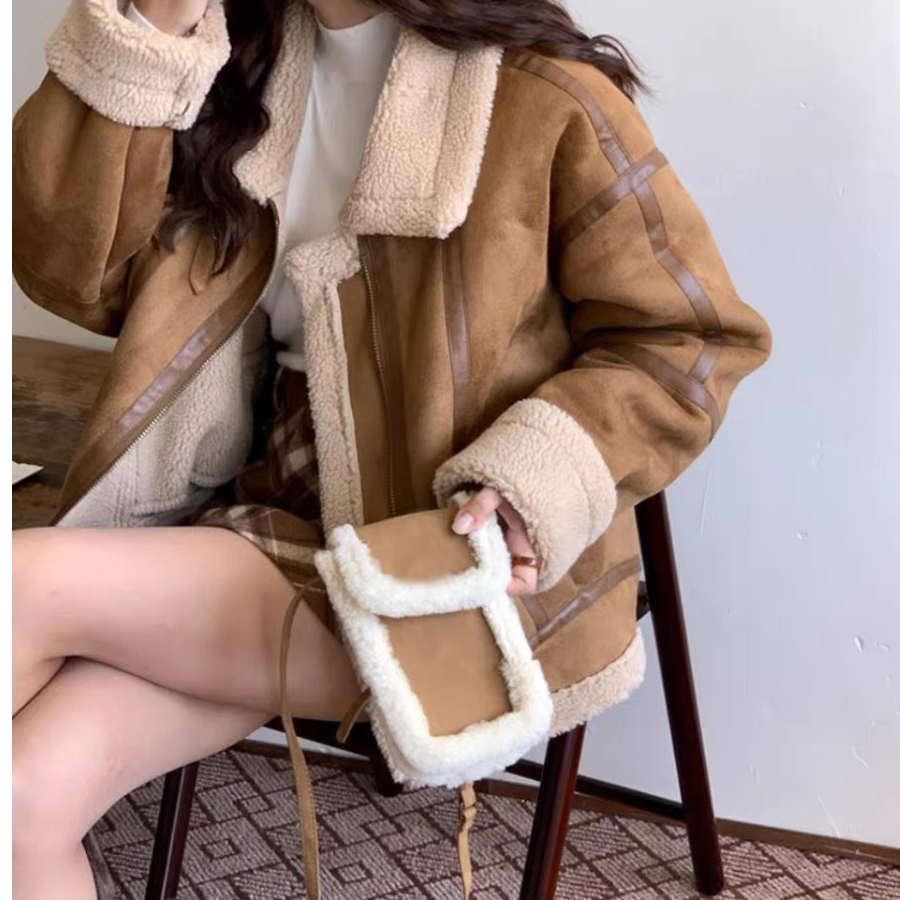 2025春季新款手机包毛毛包白绒毛迷你包毛绒单肩手机包冬季包包