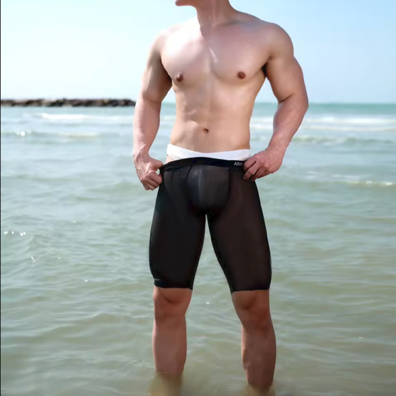 栖光内裤男透明超薄平角短裤夏季透气抗菌裤衩大码加长四分裤新款