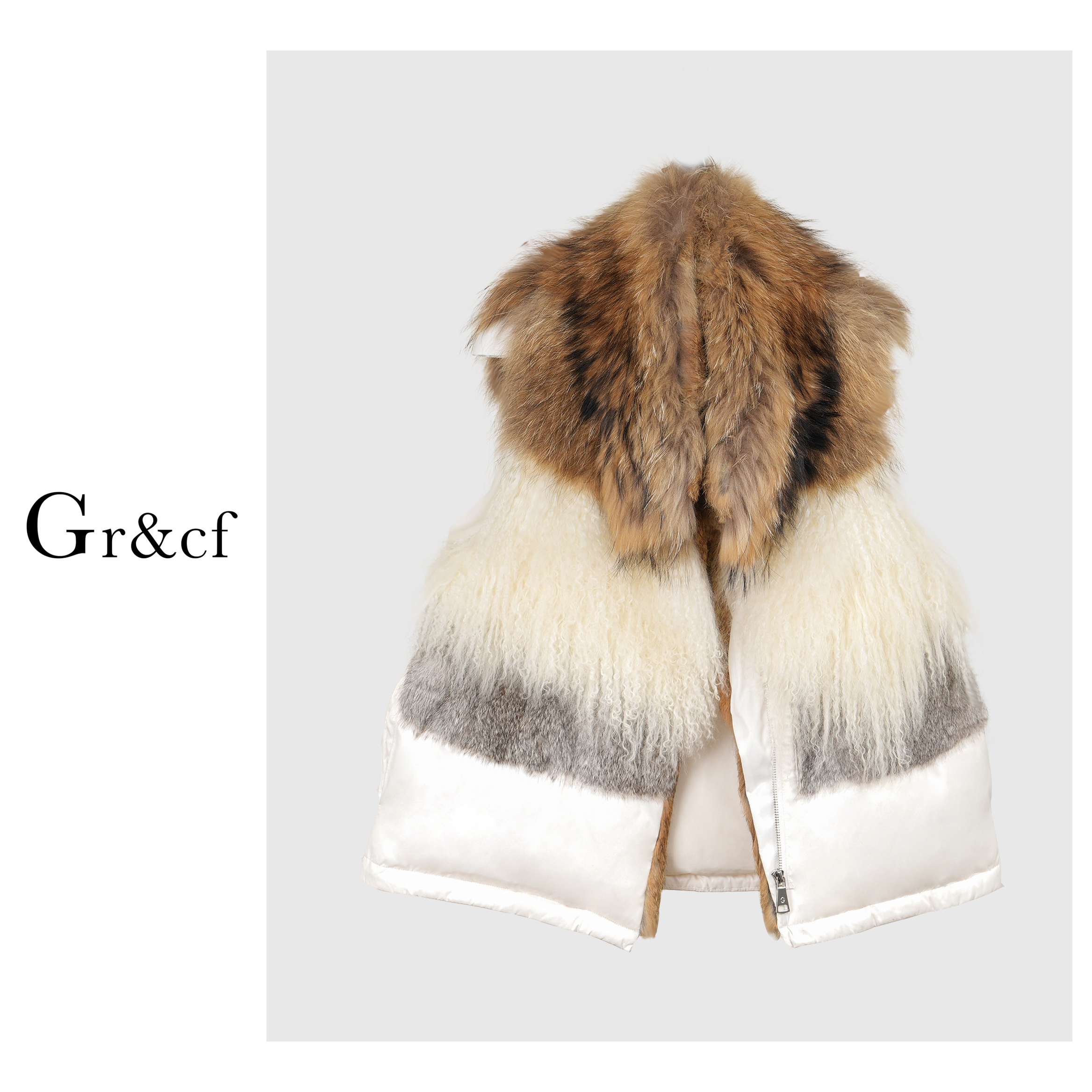 GR&CF/歌瑞丝芬8115 品牌貉子毛羽绒服马夹外套  