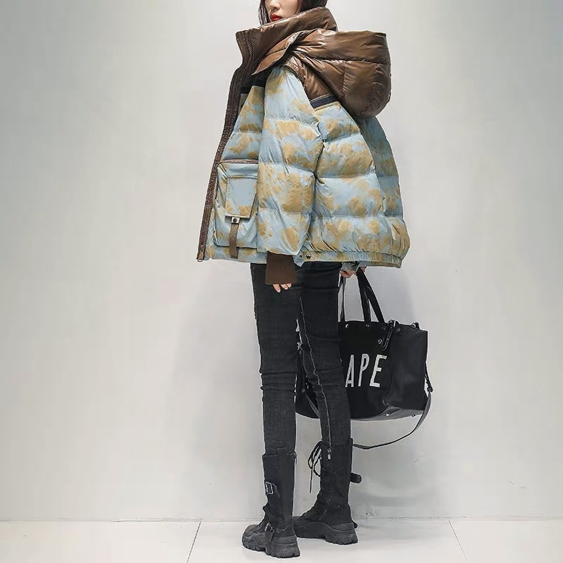 保暖欧货羽绒服升级时尚扎染工艺保暖撞色白鸭绒新款女款冬季