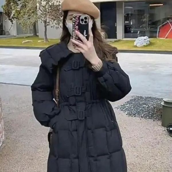 秋冬收腰羽绒衣过膝洋气时尚外套2023款羽绒服女娃娃领爆款长款
