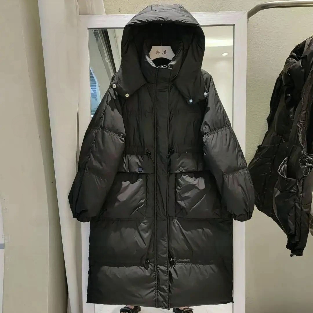 外套时尚羽绒棉服女宽松23百搭过膝中长款秋冬连帽新款收腰韩版